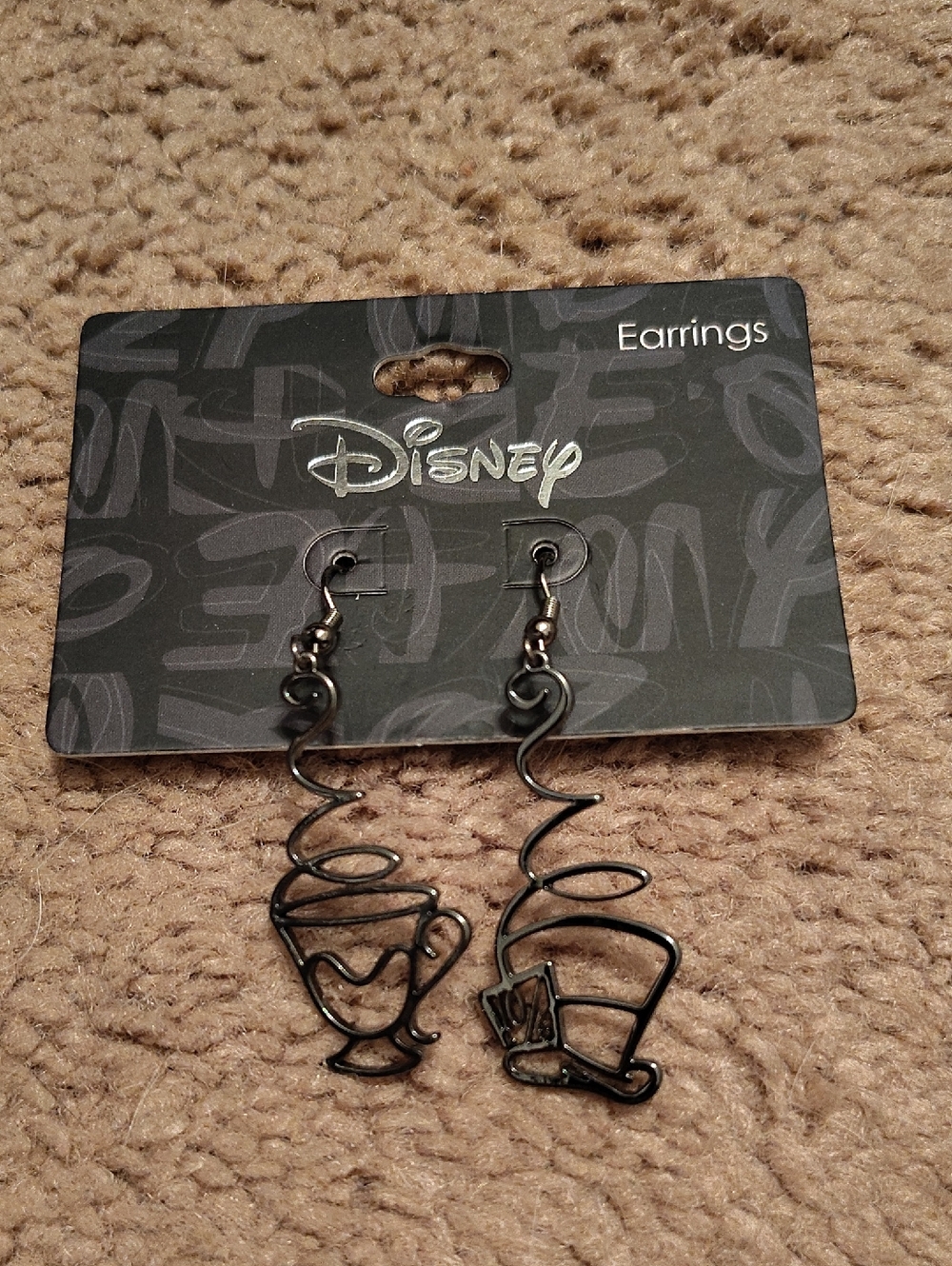 Disney Black Wire Teacup Dangle Earrings